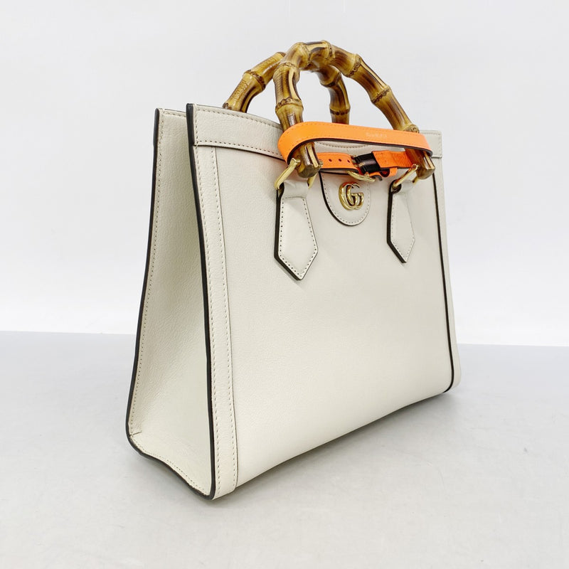 【6fa0558-k】グッチ ハンドバッグ バンブー ダイアナ 660195 レザー アイボリー ゴールド金具 2wayバッグ【中古】レディース