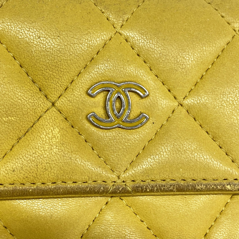 【6fa0578】シャネル 長財布 マトラッセ ラムスキン イエロー シルバー金具【中古】レディース