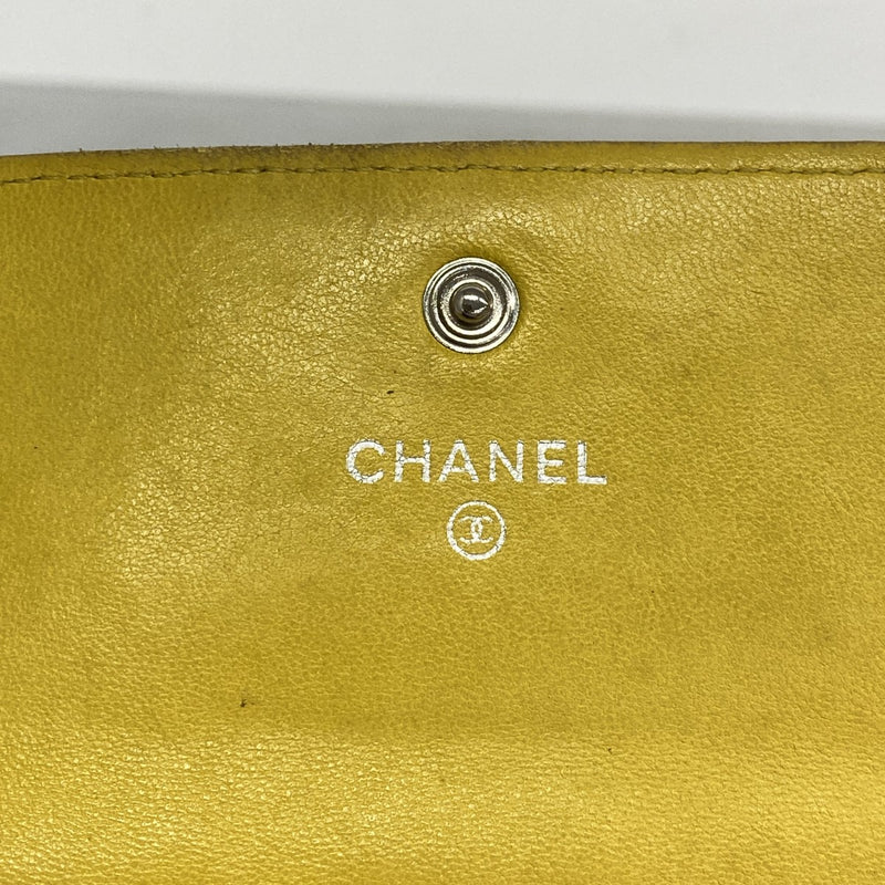 【6fa0578】シャネル 長財布 マトラッセ ラムスキン イエロー シルバー金具【中古】レディース