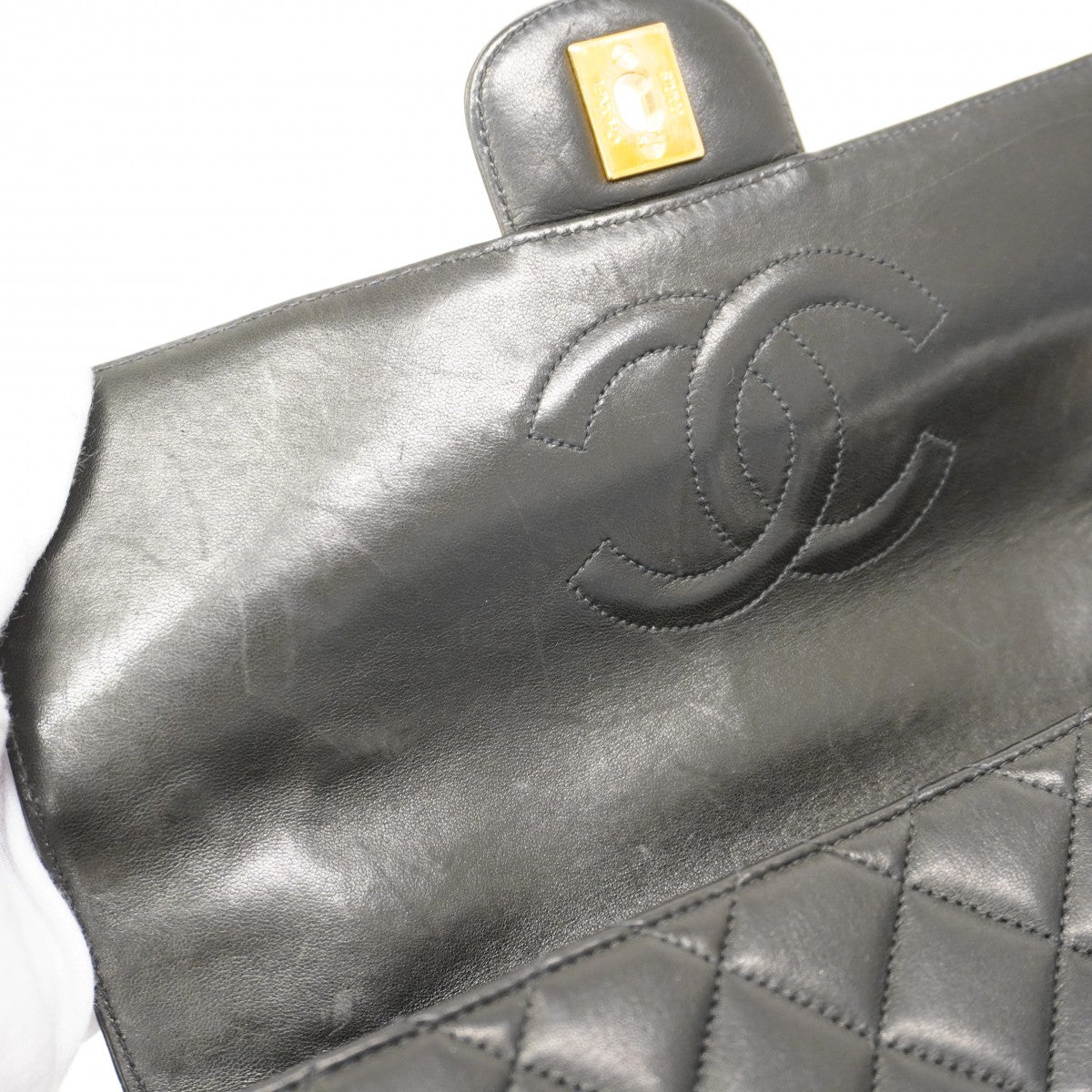 【6fa0590-k】シャネル ハンドバッグ マトラッセ ラムスキン ブラック ゴールド金具【中古】