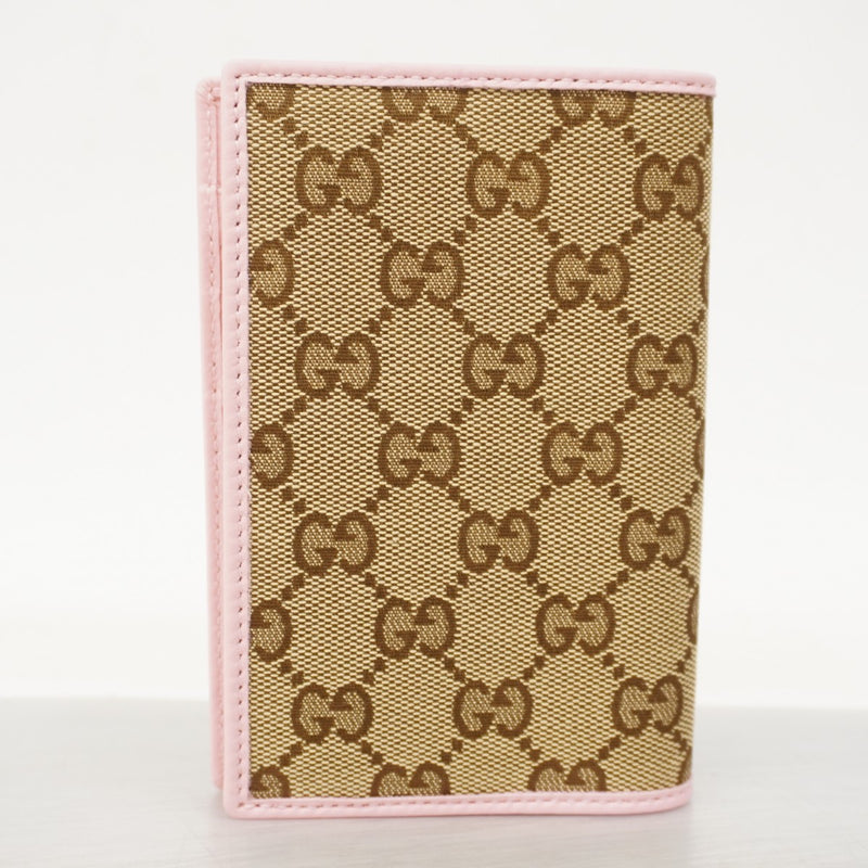 【6fa0594-k】グッチ パスポートケース GGキャンバス 271363 キャンバス ベージュ ピンク シルバー金具【中古】レディース