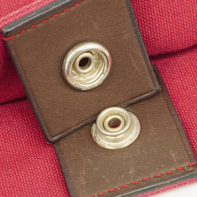 【6fa0599-k】エルメス トートバッグ トロカホリゾンタルMM キャンバス レッド シルバー金具【中古】レディース