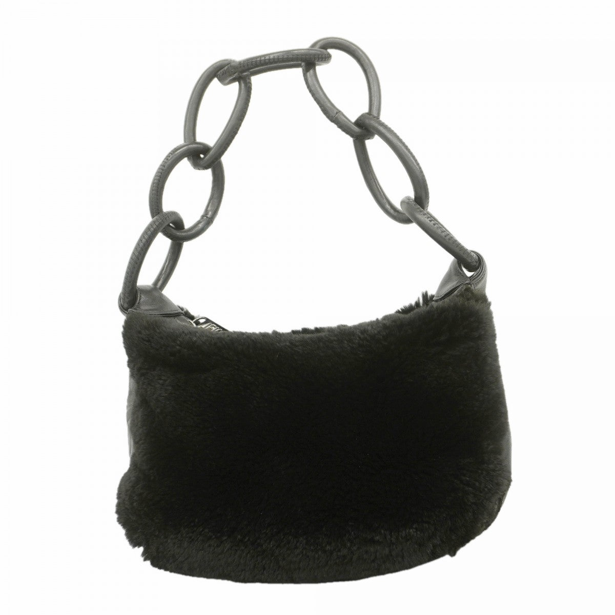 【6fa0600-k】シャネル ショルダーバッグ レザー ファー ブラック シルバー金具【中古】レディース