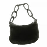 【6fa0600-k】シャネル ショルダーバッグ レザー ファー ブラック シルバー金具【中古】レディース