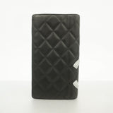 【6fa0601-k】シャネル 長財布 カンボン ラムスキン ブラック シルバー金具【中古】レディース