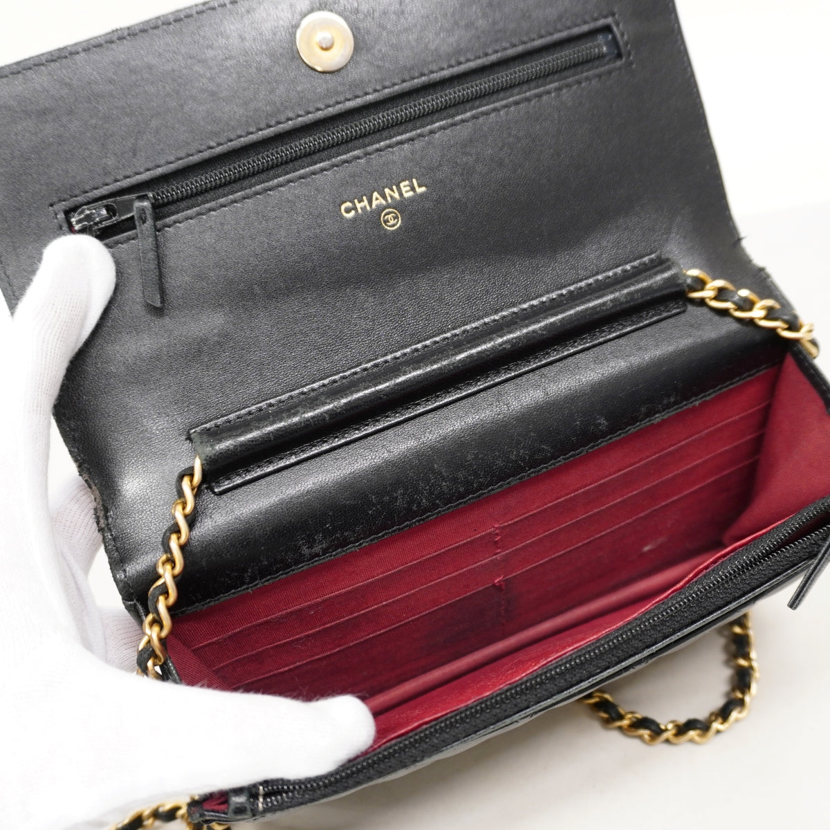 【6fa0621-k】シャネル ショルダーウォレット マトラッセ チェーンショルダー ラムスキン ブラック ゴールド金具【中古】レディース