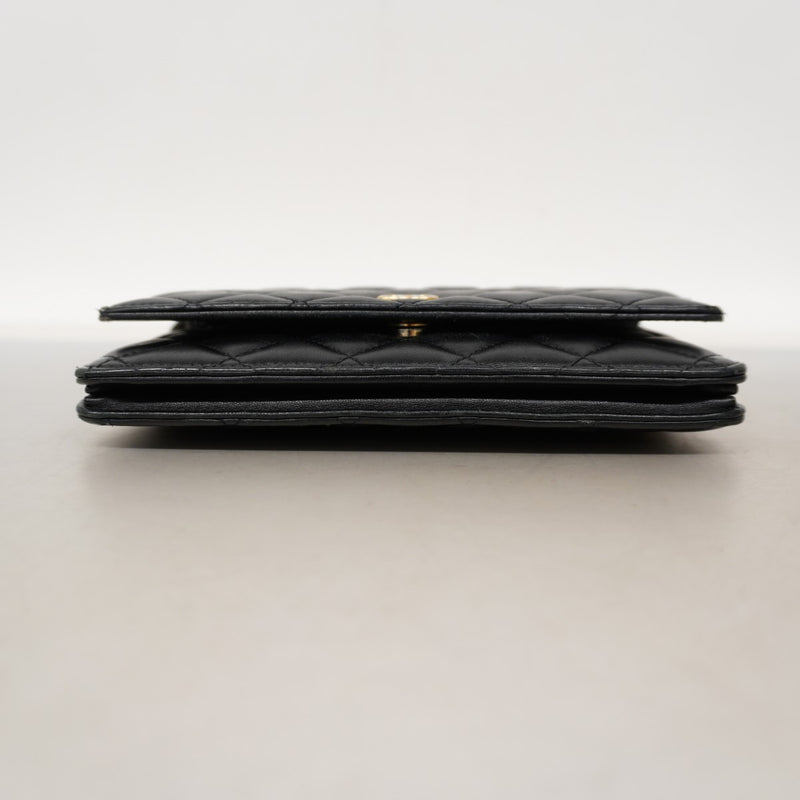 【6fa0621-k】シャネル ショルダーウォレット マトラッセ チェーンショルダー ラムスキン ブラック ゴールド金具【中古】レディース