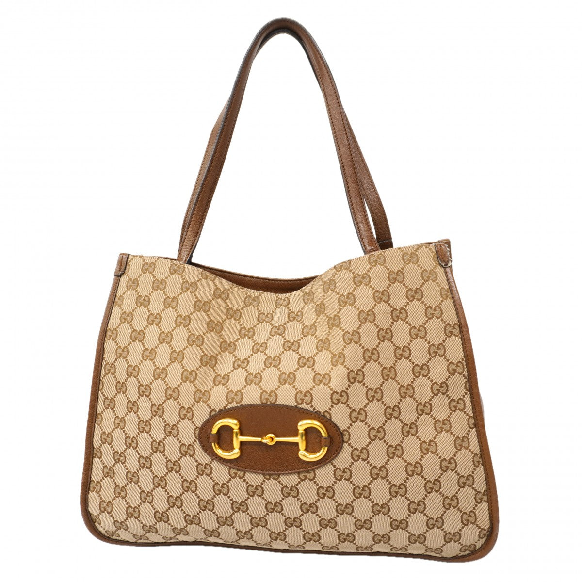 【6fa0622-k】グッチ トートバッグ GGキャンバス ホースビット 623694 キャンバス ブラウン ゴールド金具【中古】レディース