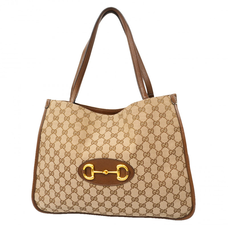 【6fa0622-k】グッチ トートバッグ GGキャンバス ホースビット 623694 キャンバス ブラウン ゴールド金具【中古】レディース