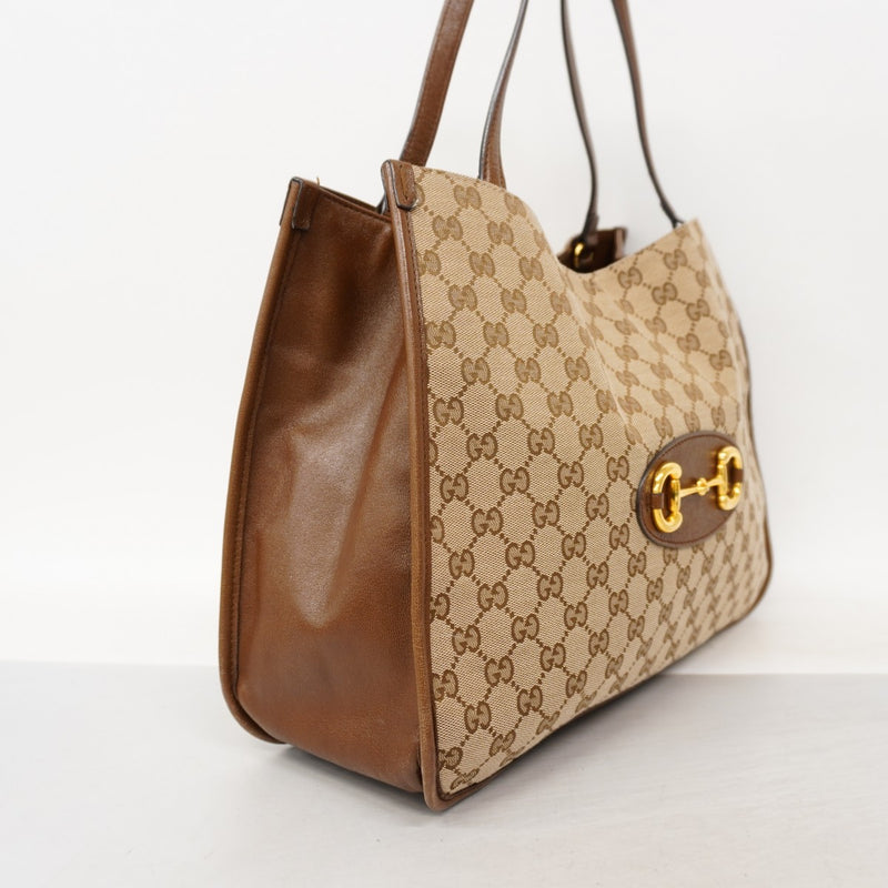 【6fa0622-k】グッチ トートバッグ GGキャンバス ホースビット 623694 キャンバス ブラウン ゴールド金具【中古】レディース