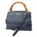 【6fa0623-k】グッチ ハンドバッグ バンブー 336032 レザー ブルー シャンパンゴールド金具 2wayバッグ【中古】レディース