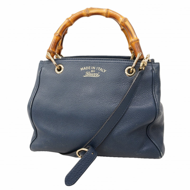 【6fa0623-k】グッチ ハンドバッグ バンブー 336032 レザー ブルー シャンパンゴールド金具 2wayバッグ【中古】レディース