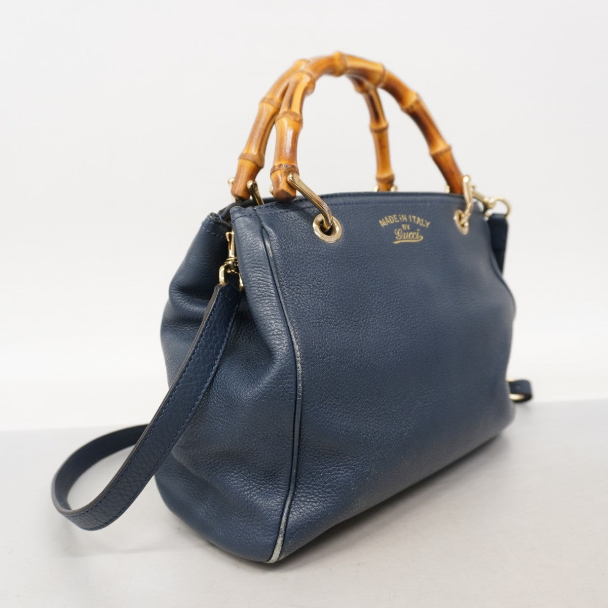 【6fa0623-k】グッチ ハンドバッグ バンブー 336032 レザー ブルー シャンパンゴールド金具 2wayバッグ【中古】レディース