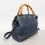 【6fa0623-k】グッチ ハンドバッグ バンブー 336032 レザー ブルー シャンパンゴールド金具 2wayバッグ【中古】レディース