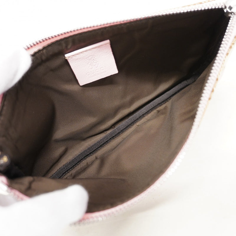 【6fa0625-k】グッチ ポーチ GGキャンバス 284699 キャンバス ベージュ ピンク シルバー金具【中古】レディース