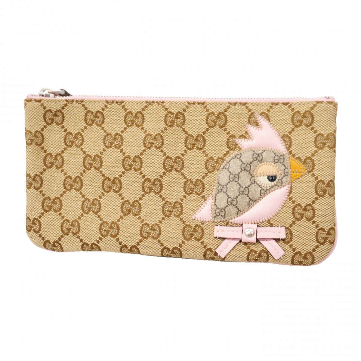 【6fa0625-k】グッチ ポーチ GGキャンバス 284699 キャンバス ベージュ ピンク シルバー金具【中古】レディース