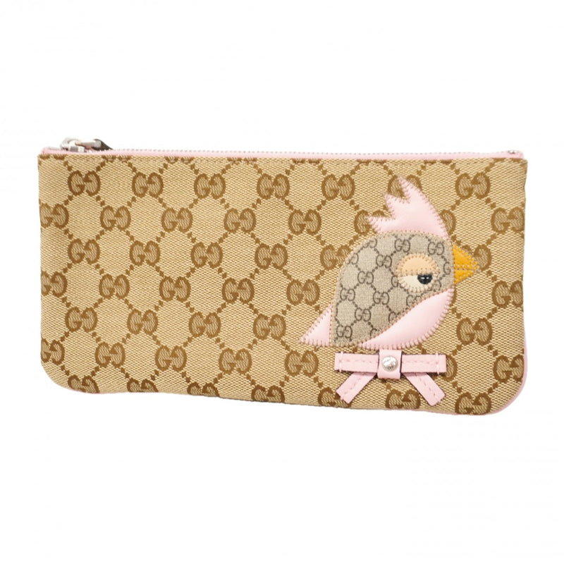 【6fa0625-k】グッチ ポーチ GGキャンバス 284699 キャンバス ベージュ ピンク シルバー金具【中古】レディース