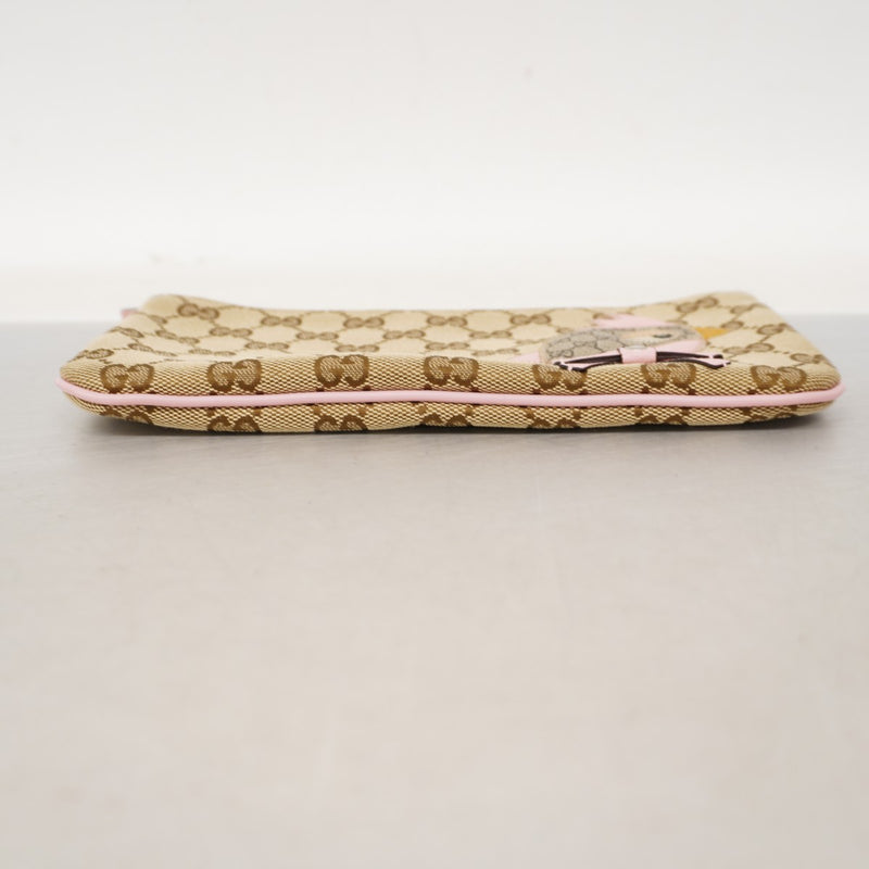 【6fa0625-k】グッチ ポーチ GGキャンバス 284699 キャンバス ベージュ ピンク シルバー金具【中古】レディース
