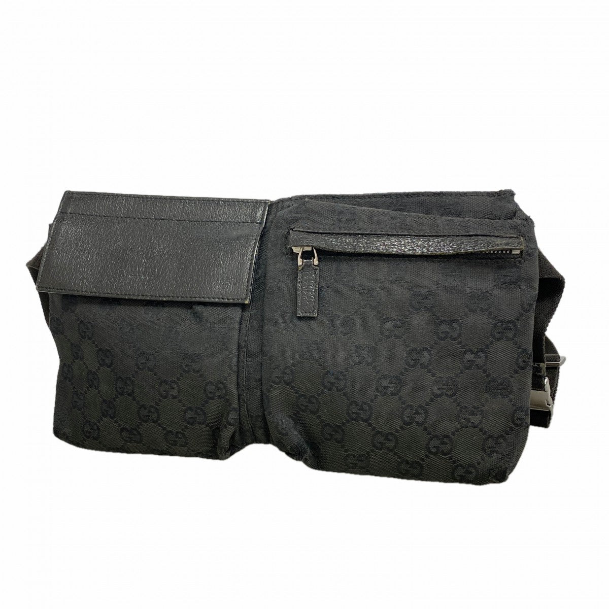 【6fa0629-k】グッチ ウエストバッグ GGキャンバス 28566 キャンバス ブラック シルバー金具【中古】レディース