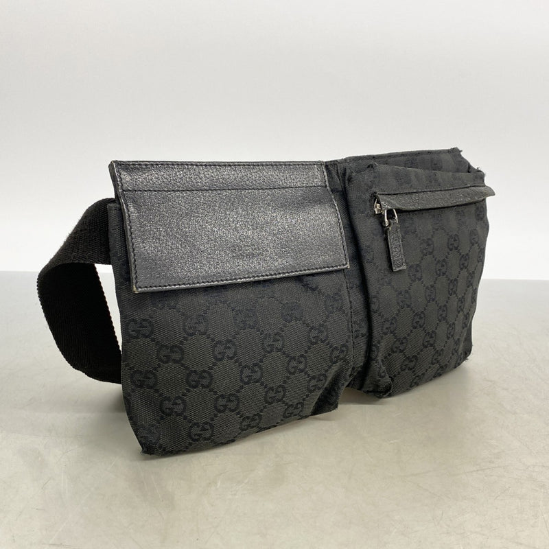 【6fa0629-k】グッチ ウエストバッグ GGキャンバス 28566 キャンバス ブラック シルバー金具【中古】レディース