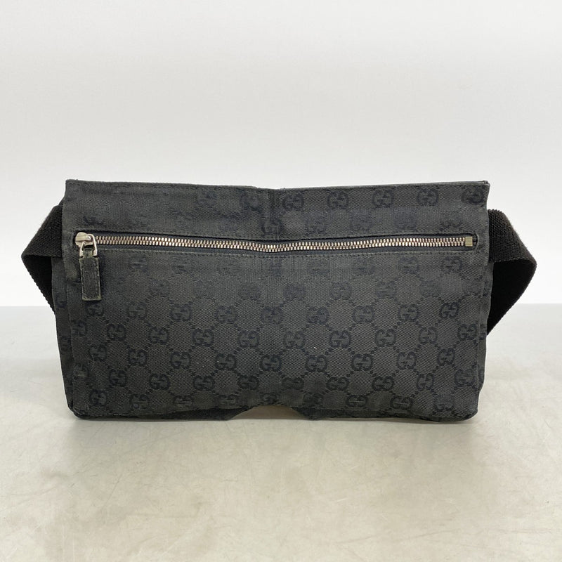 【6fa0629-k】グッチ ウエストバッグ GGキャンバス 28566 キャンバス ブラック シルバー金具【中古】レディース