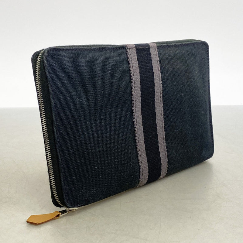 【6fa0632-k】エルメス 長財布 フールトゥパースGM キャンバス ブラック シルバー金具【中古】メンズ レディース ユニセックス