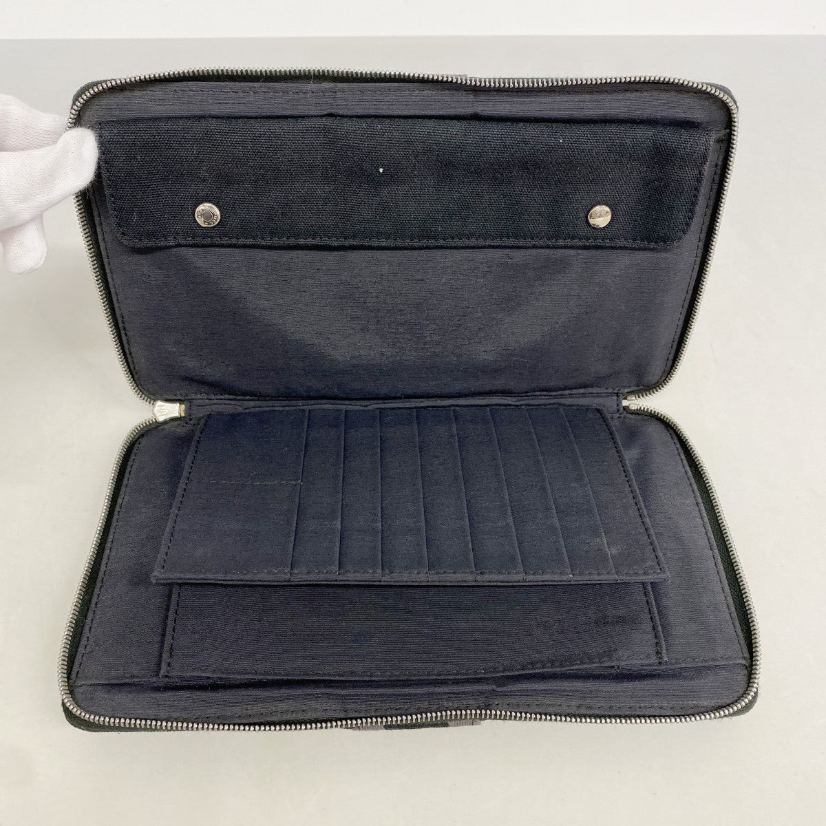 【6fa0632-k】エルメス 長財布 フールトゥパースGM キャンバス ブラック シルバー金具【中古】メンズ レディース ユニセックス