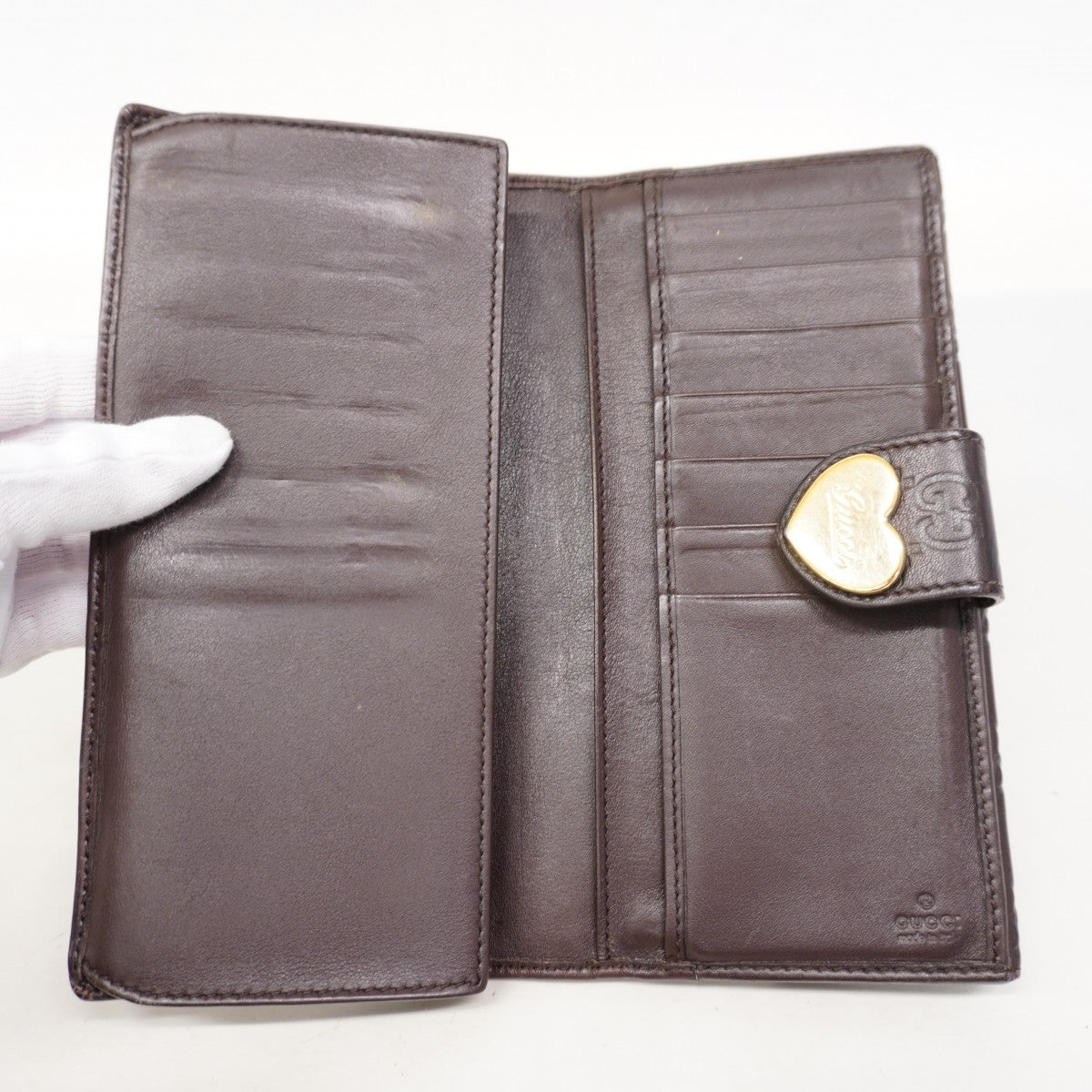 【6fa0648-k】グッチ 長財布 グッチシマ 203550 レザー ブラウン ゴールド金具【中古】レディース