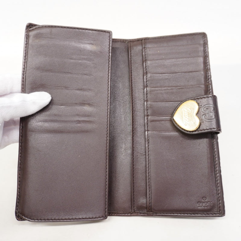 【6fa0648-k】グッチ 長財布 グッチシマ 203550 レザー ブラウン ゴールド金具【中古】レディース