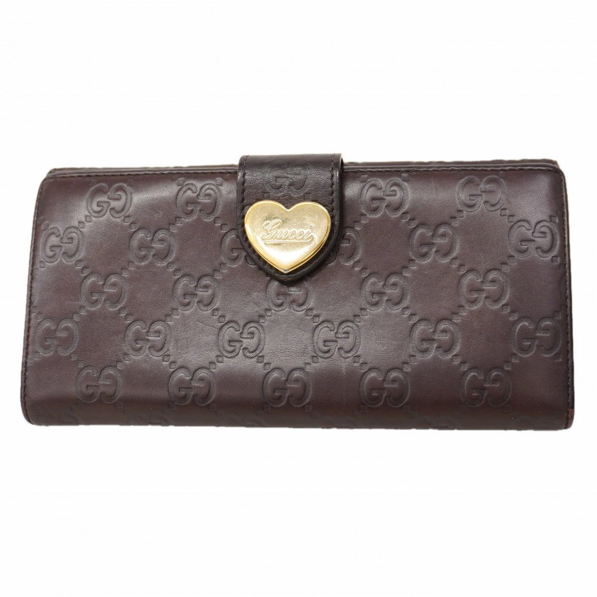 【6fa0648-k】グッチ 長財布 グッチシマ 203550 レザー ブラウン ゴールド金具【中古】レディース