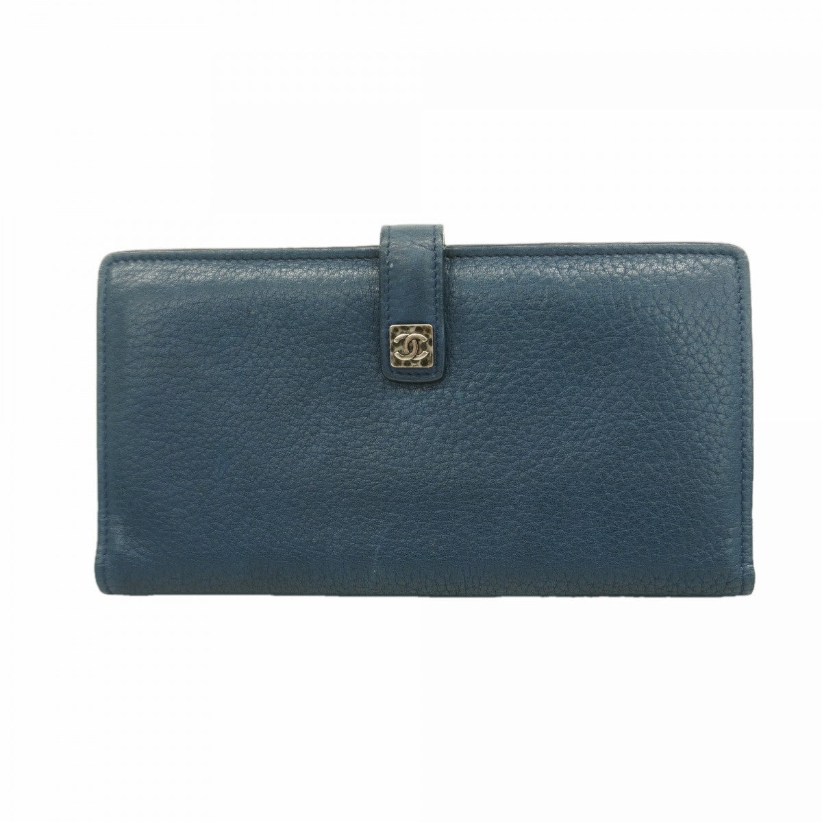 【6fa0678-k】シャネル 長財布 レザー ブルー シルバー金具【中古】レディース