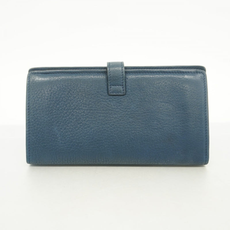 【6fa0678-k】シャネル 長財布 レザー ブルー シルバー金具【中古】レディース