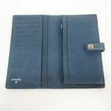 【6fa0678-k】シャネル 長財布 レザー ブルー シルバー金具【中古】レディース