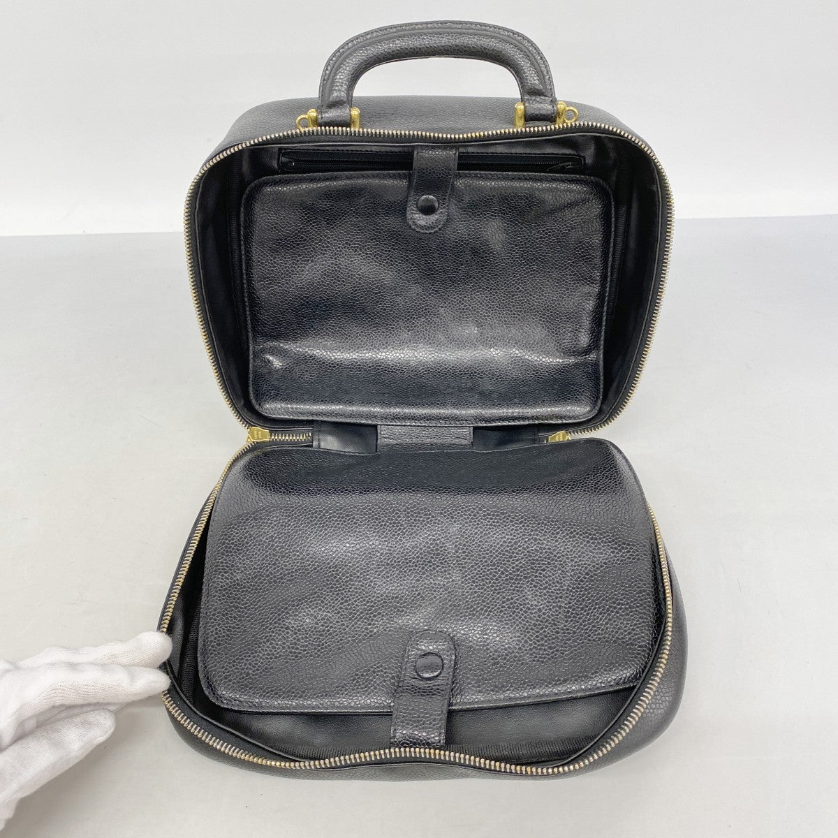 【6fa0699-k】シャネル バニティバッグ キャビアスキン ブラック ゴールド金具 2wayバッグ【中古】レディース