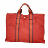 【6fa0700-k】エルメス トートバッグ フールトゥMM キャンバス レッド シルバー金具【中古】メンズ レディース ユニセックス