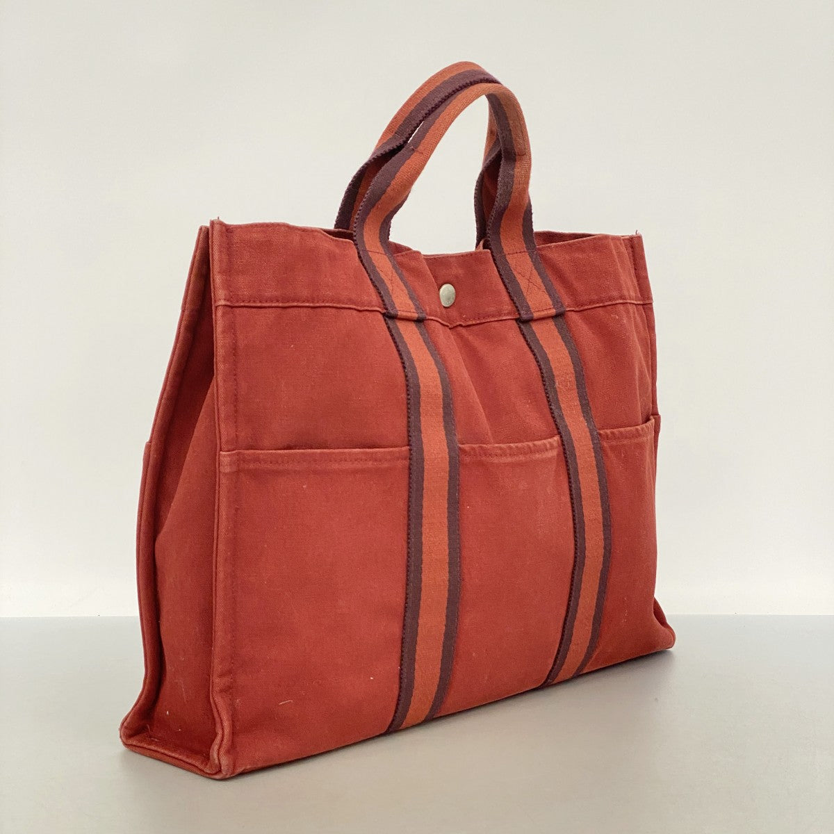 【6fa0700-k】エルメス トートバッグ フールトゥMM キャンバス レッド シルバー金具【中古】メンズ レディース ユニセックス