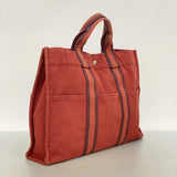 【6fa0700-k】エルメス トートバッグ フールトゥMM キャンバス レッド シルバー金具【中古】メンズ レディース ユニセックス