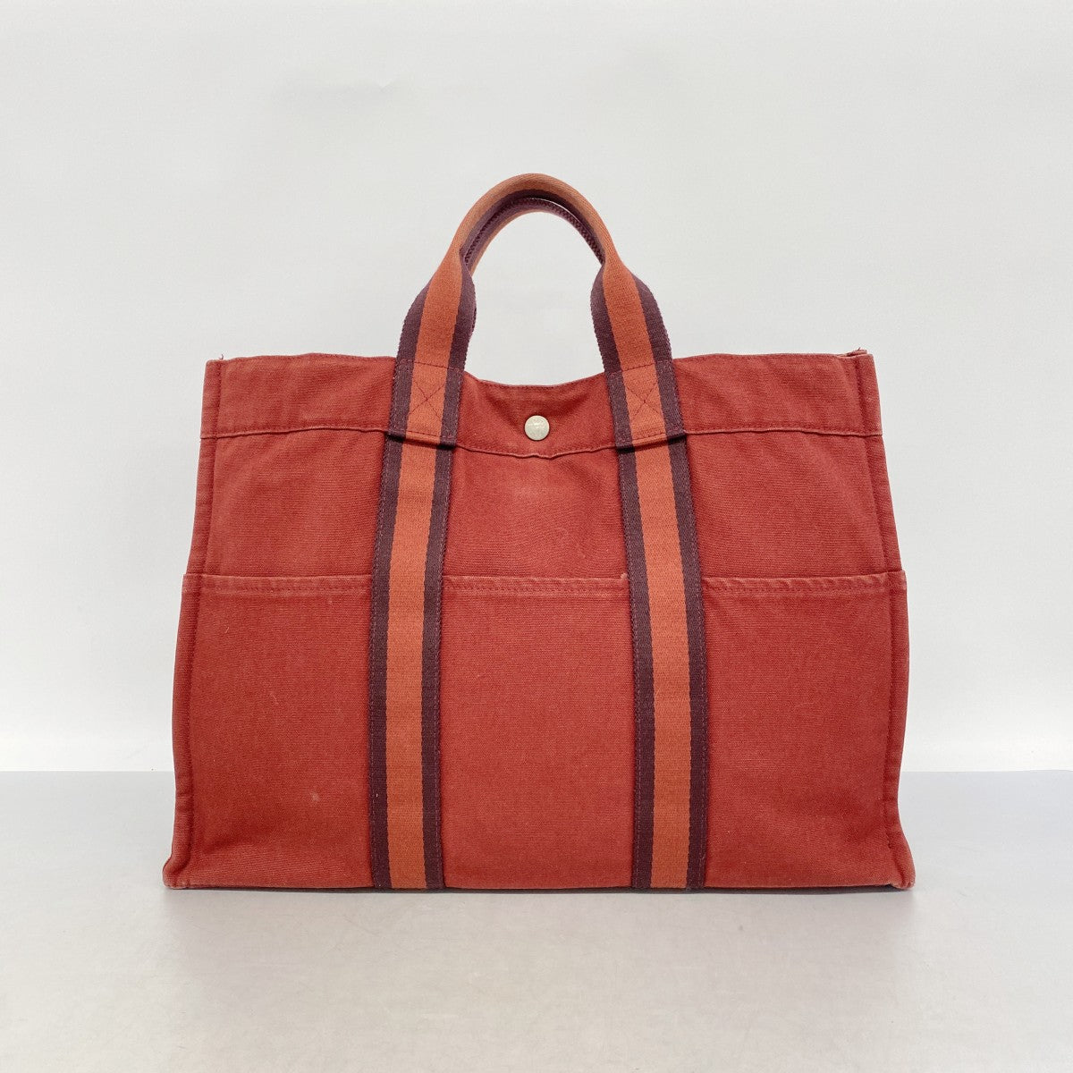 【6fa0700-k】エルメス トートバッグ フールトゥMM キャンバス レッド シルバー金具【中古】メンズ レディース ユニセックス