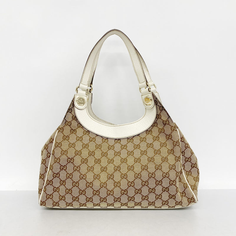 【6fa0701-k】グッチ ハンドバッグ GGキャンバス 154982 キャンバス ベージュ シャンパンゴールド金具【中古】レディース