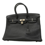 【6fa0729】エルメス ハンドバッグ バーキン35 フィヨルド ブラック シルバー金具 □M刻印【中古】レディース