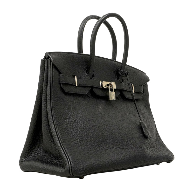 【6fa0729】エルメス ハンドバッグ バーキン35 フィヨルド ブラック シルバー金具 □M刻印【中古】レディース