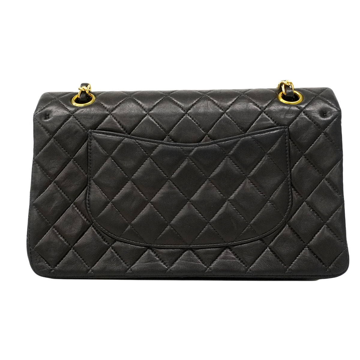 【6fa0732】シャネル ショルダーバッグ マトラッセ Wフラップ Wチェーン ラムスキン ブラック ゴールド金具【中古】レディース