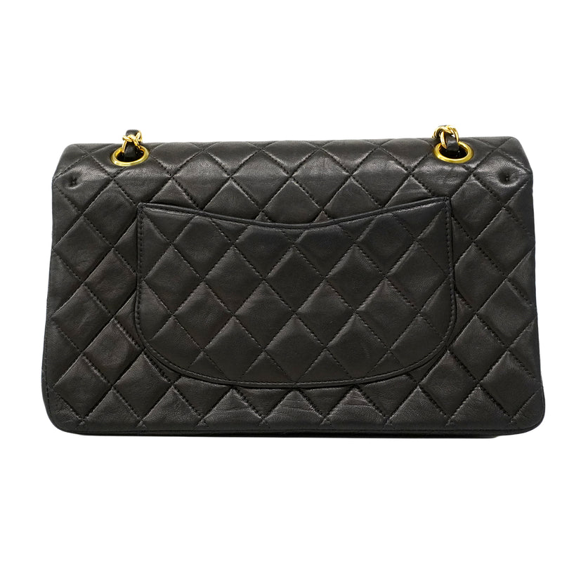 【6fa0732】シャネル ショルダーバッグ マトラッセ Wフラップ Wチェーン ラムスキン ブラック ゴールド金具【中古】レディース
