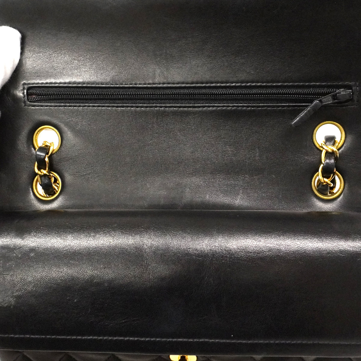 【6fa0732】シャネル ショルダーバッグ マトラッセ Wフラップ Wチェーン ラムスキン ブラック ゴールド金具【中古】レディース