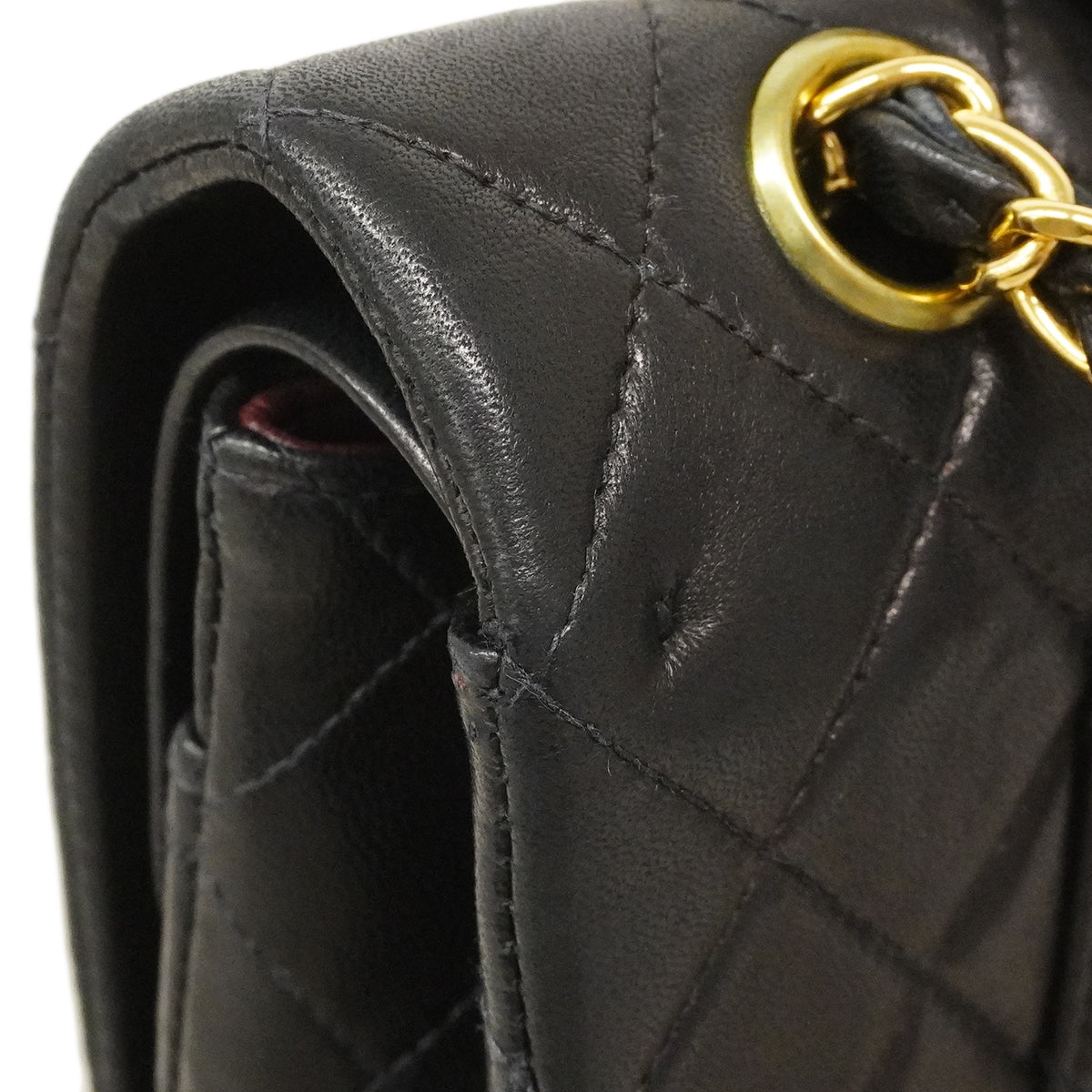 【6fa0732】シャネル ショルダーバッグ マトラッセ Wフラップ Wチェーン ラムスキン ブラック ゴールド金具【中古】レディース