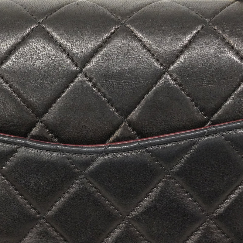 【6fa0732】シャネル ショルダーバッグ マトラッセ Wフラップ Wチェーン ラムスキン ブラック ゴールド金具【中古】レディース
