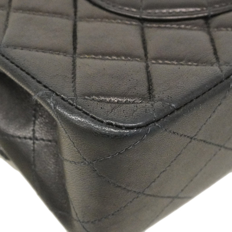 【6fa0732】シャネル ショルダーバッグ マトラッセ Wフラップ Wチェーン ラムスキン ブラック ゴールド金具【中古】レディース