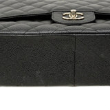 【6fa0736】シャネル ショルダーバッグ デカマトラッセ Wフラップ Wチェーン キャビアスキン ブラック シルバー金具【中古】レディース