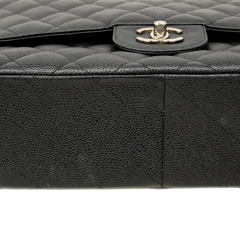 【6fa0736】シャネル ショルダーバッグ デカマトラッセ Wフラップ Wチェーン キャビアスキン ブラック シルバー金具【中古】レディース