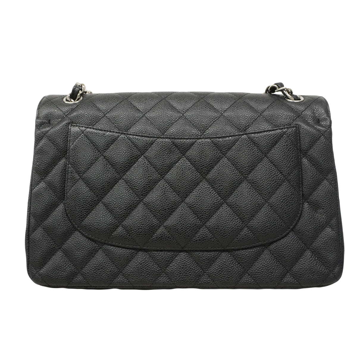 【6fa0736】シャネル ショルダーバッグ デカマトラッセ Wフラップ Wチェーン キャビアスキン ブラック シルバー金具【中古】レディース